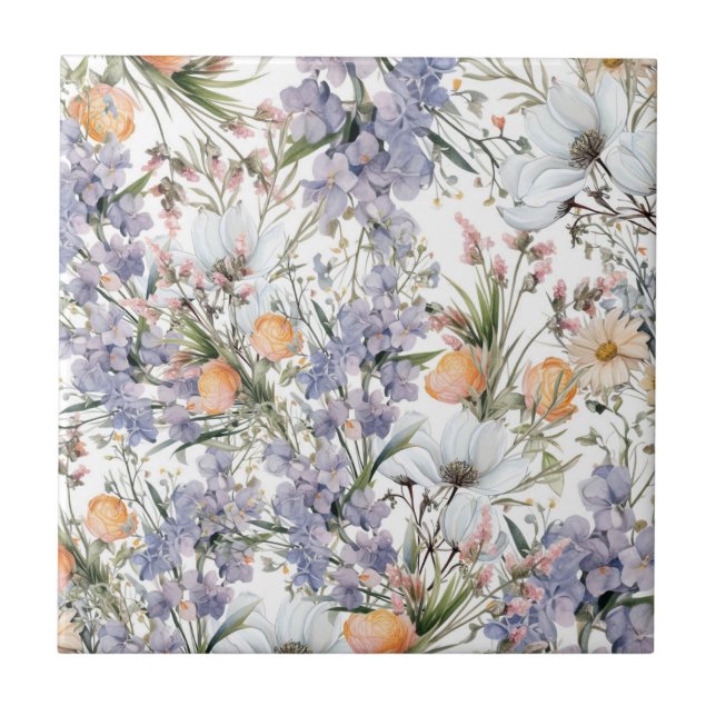 Botanical pastel colours wildflower summer floral ceramic tile (Front)
