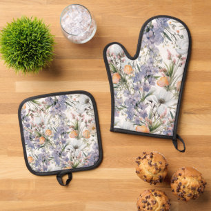 Botanical pastel colours wildflower summer floral oven mitt & pot holder set
