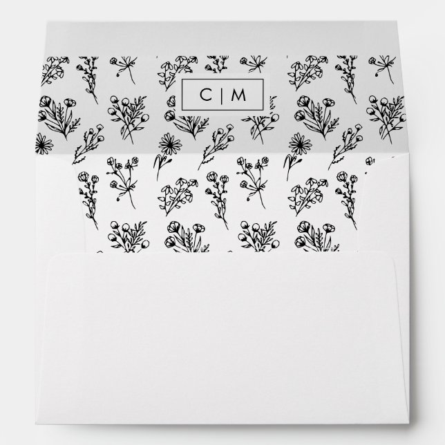 Botanical Pattern Black + White w/Return Address Envelope (Back (Bottom))