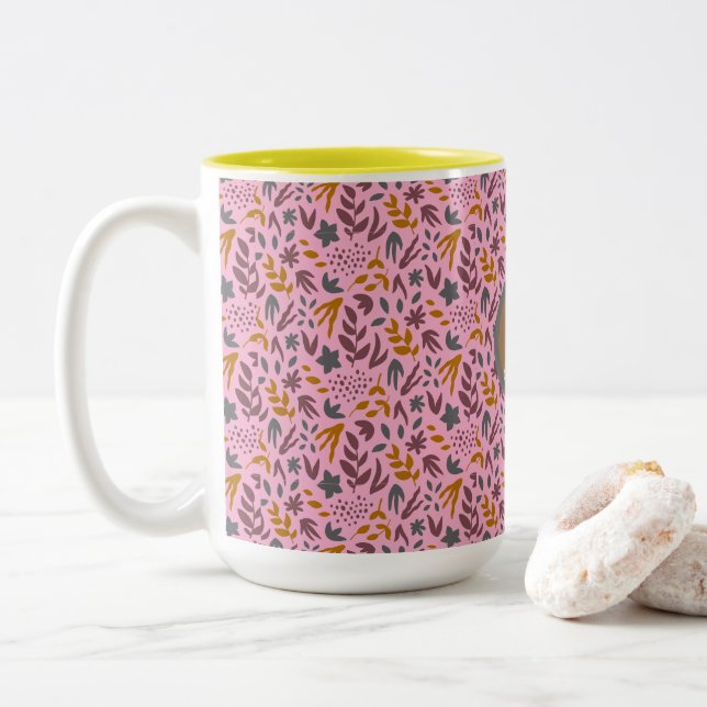 Botanical Pattern Customise Two-Tone Coffee Mug (With Donut)