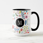 Botanical Pattern Cute Colourful Leafs And Flowers Mug<br><div class="desc">Cool colourful flowers and leafs seamless botanical pattern with customisable monogram.</div>