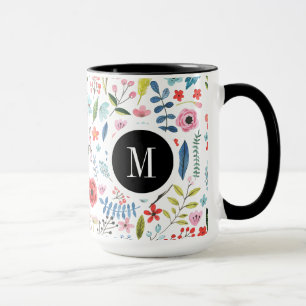 Botanical Pattern Cute Colourful Leafs And Flowers Mug