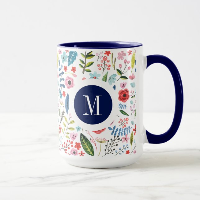 Botanical Pattern Cute Colourful Leafs & Flowers V Mug (Right)