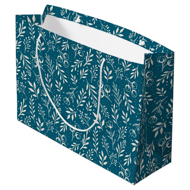 Botanical Pattern Dark Blue - Large Gift Bag (Back Angled)