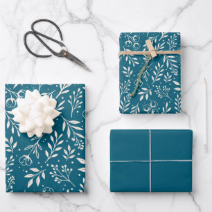 Botanical Pattern Deep Blue - Wrapping Paper Set