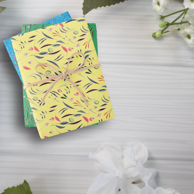 Botanical pattern green yellow blue wrapping paper (Creator Uploaded)