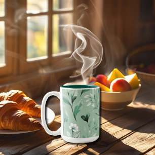  Botanical pattern  in subtle  greens  Two-Tone Coffee Mug