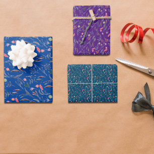 Botanical pattern leave purple blue wrapping paper