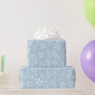 Botanical Pattern Light Blue Wrapping Paper Roll