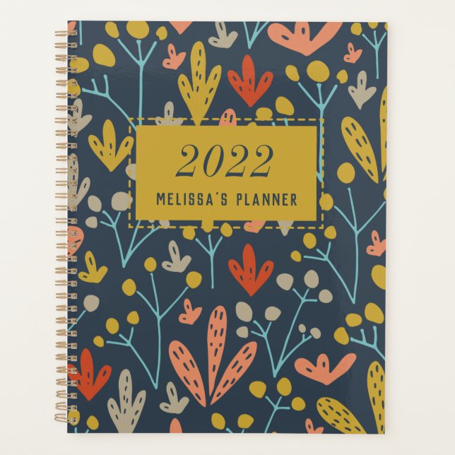 Botanical Pattern Modern Personalised Year 2022 Planner (Front)