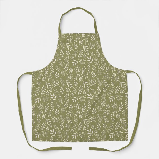 Botanical Pattern Olive Green - Apron (Front)