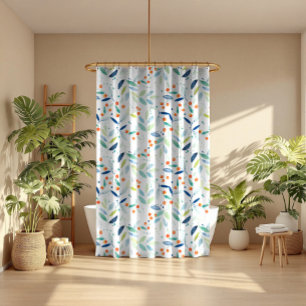 Botanical Pattern Pastel Watercolors Illustration Shower Curtain
