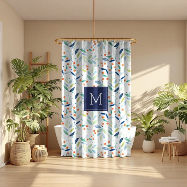 Botanical Pattern Pastel Watercolors Illustration Shower Curtain (Creator Uploaded)