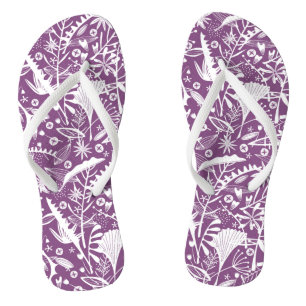 Botanical Pattern Purple Thongs