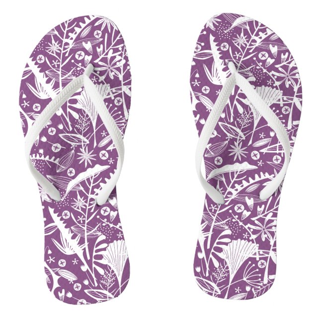 Botanical Pattern Purple Thongs (Footbed)