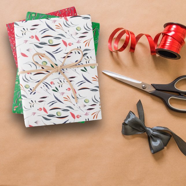 Botanical pattern red green white wrapping paper (Creator Uploaded)
