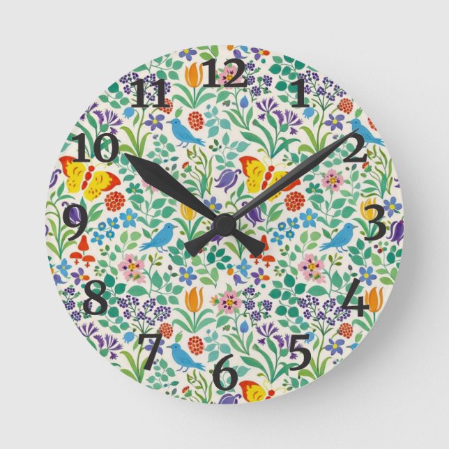 Botanical Pattern Round Clock (Front)