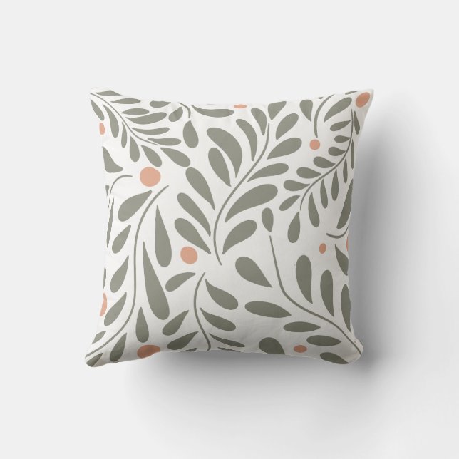 Botanical Pattern Sage green leaves Cushion (Back)