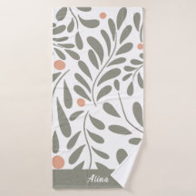 Botanical Pattern Sage green leaves custom name