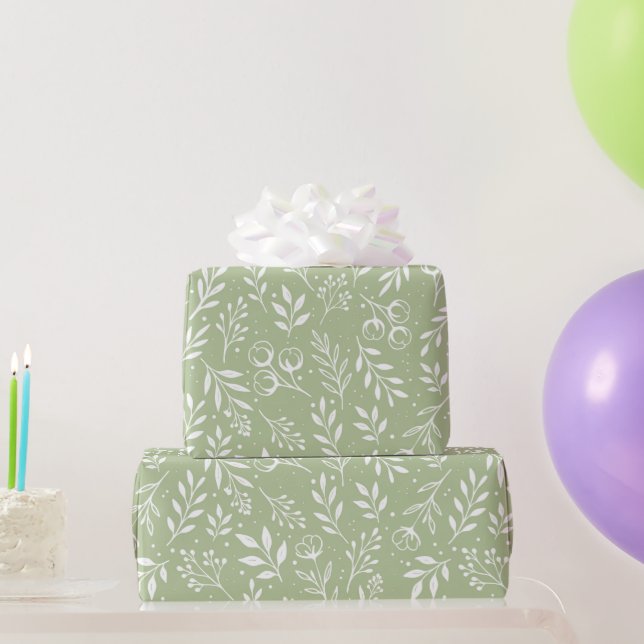 Botanical Pattern Sage Green Wrapping Paper Roll (Party Gifts)