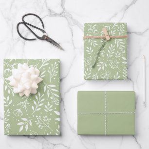 Botanical Pattern Sage Green - Wrapping Paper Set