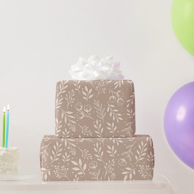 Botanical Pattern Warm Beige Wrapping Paper Roll (Party Gifts)