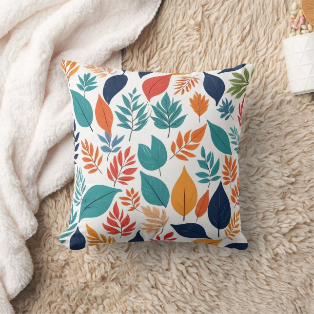 Botanical pattern with tropical leaves on white cushion (Blanket)