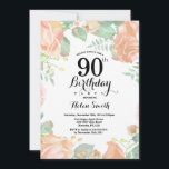 Botanical Peach Floral 90th Birthday Invitation<br><div class="desc">Botanical Peach Floral 90th Birthday Invitation. Floral Pink Peonies Birthday Invitation for Women. Watercolor Floral Flower. Elegant Pink Rose and Peony Flowers. Adult Birthday. White Background. Black and White. 13th 15th 16th 18th 20th 21st 30th 40th 50th 60th 70th 80th 90th 100th, Any Ages. For further customisation, please click the...</div>