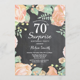 Botanical Peach Floral Surprise 70th Birthday Invitation