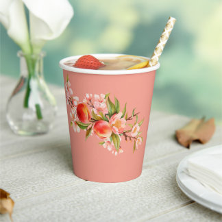 Botanical Peach Party Paper Cups