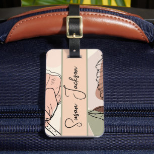 Botanical Peach Sage Floral Modern Luggage Tag