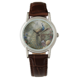 Botanical: peacock near castle in English garden Watch