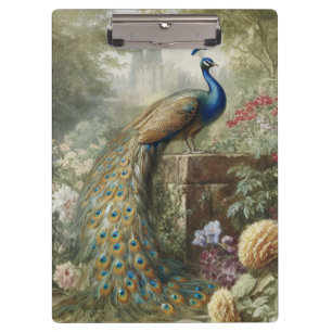 Botanical: peacock on stairs in an English garden Clipboard