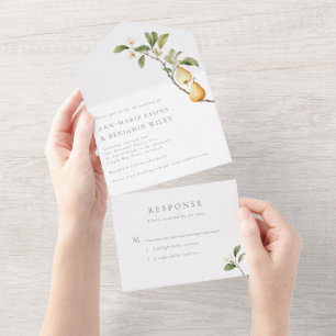 Botanical Pears Rustic Wedding All In One Invitation