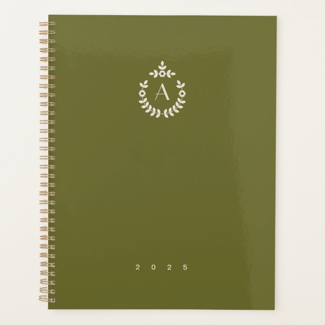 Botanical Pendant Crest Monogram Yearly Planner (Front)