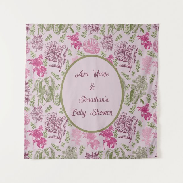 Botanical Peony Eucalyptus Girl Baby Shower  Tapestry (Front)