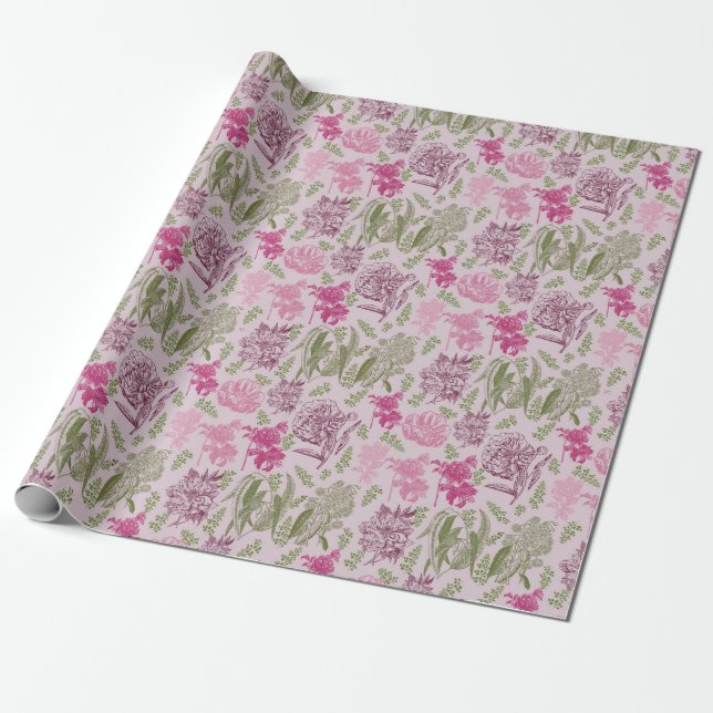Botanical Peony Eucalyptus Girl Baby Shower  Wrapping Paper (Unrolled)