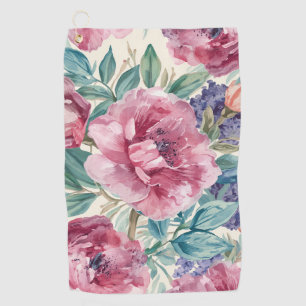 Botanical Peony Watercolor Lavender Blooms Floral Golf Towel