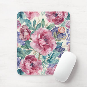 Botanical Peony Watercolor Lavender Blooms Floral Mouse Pad