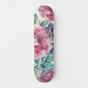 Botanical Peony Watercolor Lavender Blooms Floral Skateboard