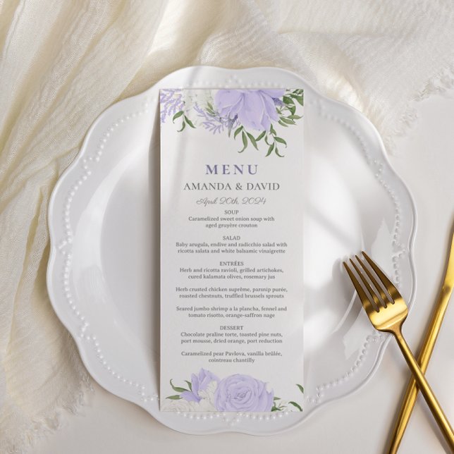 Botanical Periwinkle Watercolor Wedding  Menu (Creator Uploaded)