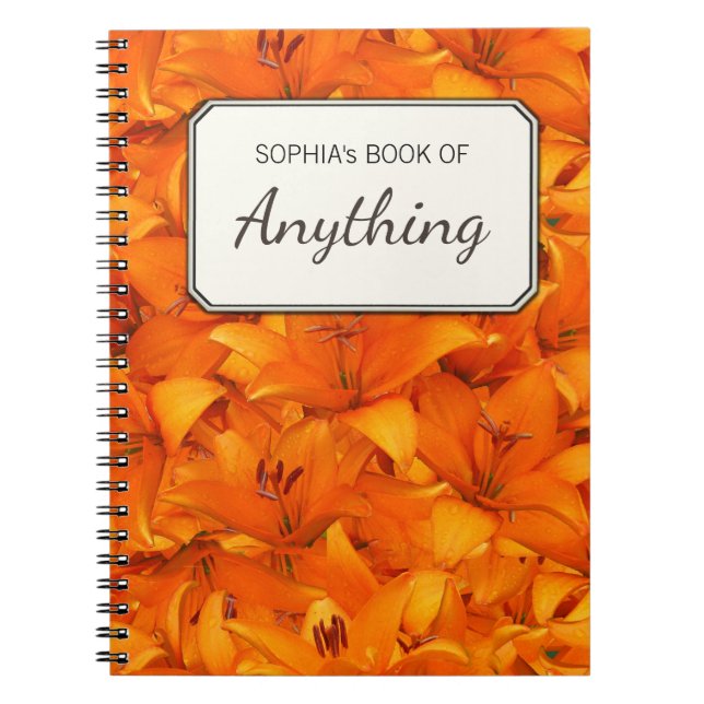 Botanical Photo Orange Garden Lilies Personalised Notebook (Front)