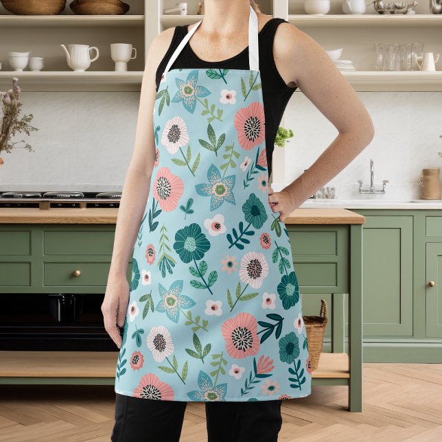 Botanical Pink And Blue Spring Garden Floral Apron (Creator Uploaded)