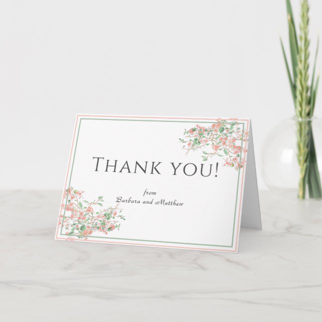 Botanical Pink and Green Boho Thank You Card (Front)