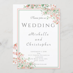 Botanical Pink and Green Boho Wedding Invitation