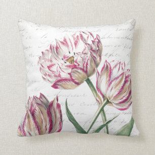Botanical Pink and White Tulip Illustration Cushion