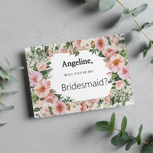 Botanical pink blossom summer floral Bridesmaid Invitation (Botanical pink blossom summer floral Bridesmaid)