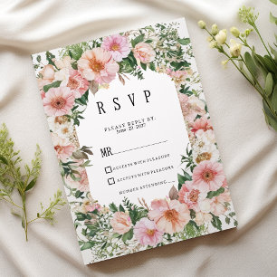 Botanical pink blossom summer floral RSVP  Invitation