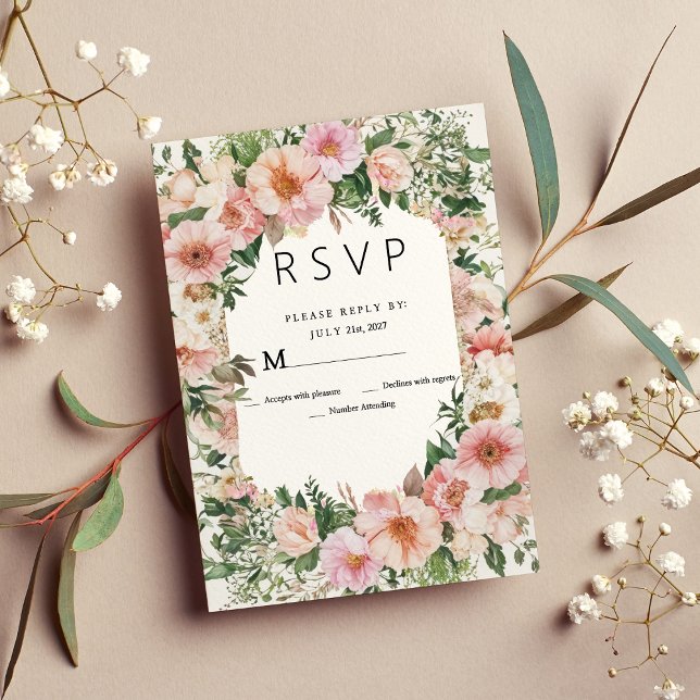 Botanical pink blossom summer floral RSVP Invitation (Botanical pink blossom summer floral RSVP)