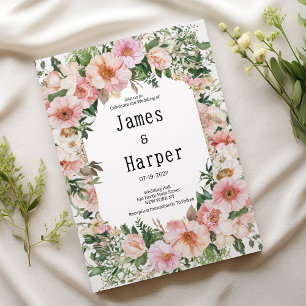 Botanical pink blossom summer floral Wedding Invitation